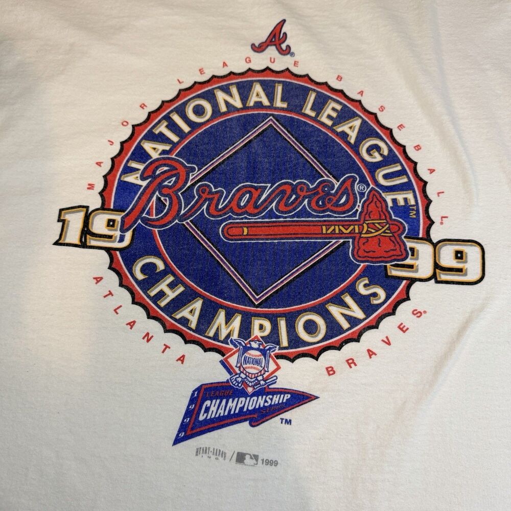Vintage Atlanta Braves 1999 National League Champions Men's T-Shirt Size L White